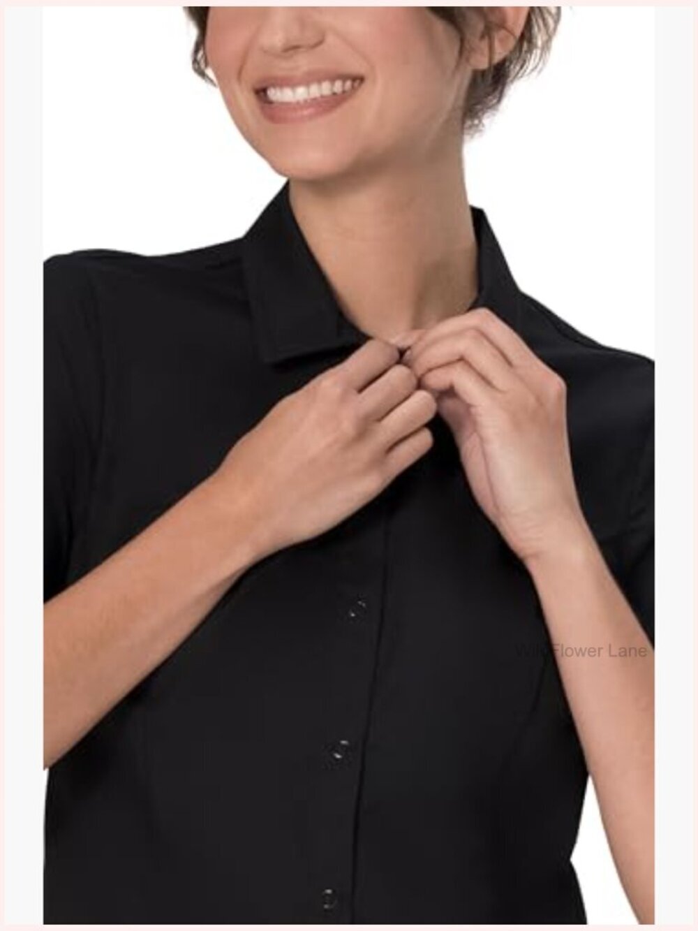 Women's Snap Front Work Shirt Short Sleeve Polyester Cotton - Picture 5 of 5
